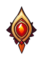 Mystical fiery gemstone emblem with ornate red jewel design png