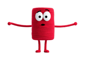 Red yarn character with surprised expression and outstretched arms png