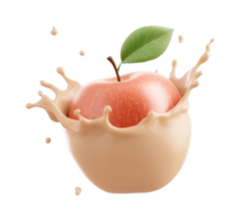 Red apple with leaf surrounded by splashes of cream png