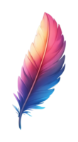 Vibrant multicolored feather with gradient hues and detailed texture png