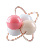 Abstract atom model with colorful spheres and metallic orbits png