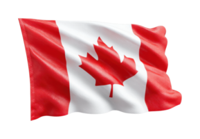 Canadian national flag waving with red maple leaf on white background png