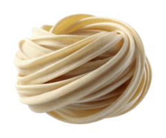 Close-up of twisted italian pasta nest with intricate texture on black png
