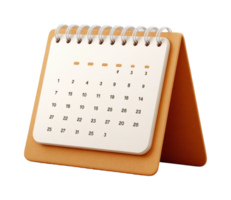 Desktop spiral-bound calendar with leather stand on black background png