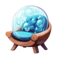 Futuristic bubble chair with transparent dome and wooden frame png