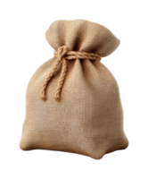 Burlap sack with drawstring cord tied at top for storage and packaging png