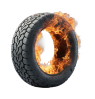 Burning tire with flames surrounding outer edge in motion png