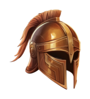 Bronze medieval warrior helmet with red plume and crest png