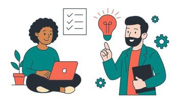 Professionals discussing ideas and tasks vector