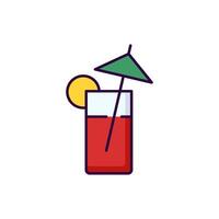 Cocktail with Fruit and Straw Filled Minimalistic Thin Icon for Web and Graphic Design, Apps, Banners, Social Network and Cards vector