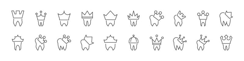 Dental Crown Line Icon Set. Outline Signs for Graphic and Web Design, Apps, Adverts, Various Cards vector