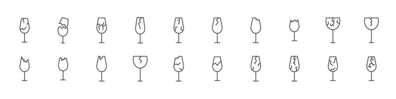 Broken Glass of Wine Line Icon Pack. Minimalistic Linear Pictogram for Web and Graphic Design, Apps, Banners, Social Network and Cards vector