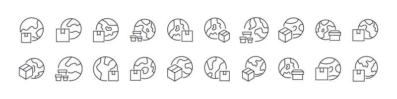 Global Delivery Bundle of Related Line Icons. Outline Signs for Graphic and Web Design, Apps, Adverts, Various Cards vector