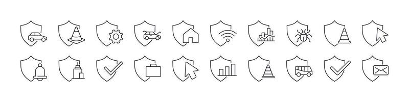 Shield, Defence, Insurance Line Icon Pack. Minimalistic Linear Pictogram for Web and Graphic Design, Apps, Banners, Social Network and Cards vector
