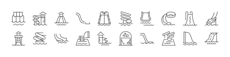 Water Slide Pack of Thin Icons. Editable Stroke. Perfect for Web Sites, Books, Cards, Apps vector