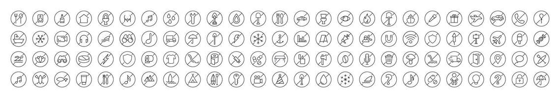 Line icons representing different themes and symbols vector