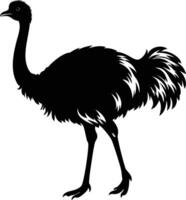 Silhouette of a Large Flightless Bird with Long Legs and Neck, Elegant Ostrich Illustration. vector