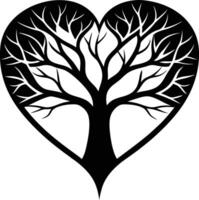 Stylized Heart Shape Tree Silhouette with Branches. Romantic Nature Symbol Illustration vector