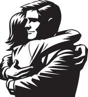 Silhouette of Two People Embracing in a Comforting and Supportive Hug. vector