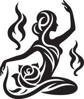 Graceful Dancer with Fiery Flair and Floral Elegance, Dynamic Artistic Dance Illustration. vector