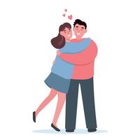 Happy couple in love together, hugging. Joyful guy and girl in romantic relationship. flat graphics. vector