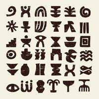 hand drawn Collection of African tribal symbols in hand drawn style. Grunge ethnic geometric icon set. vector