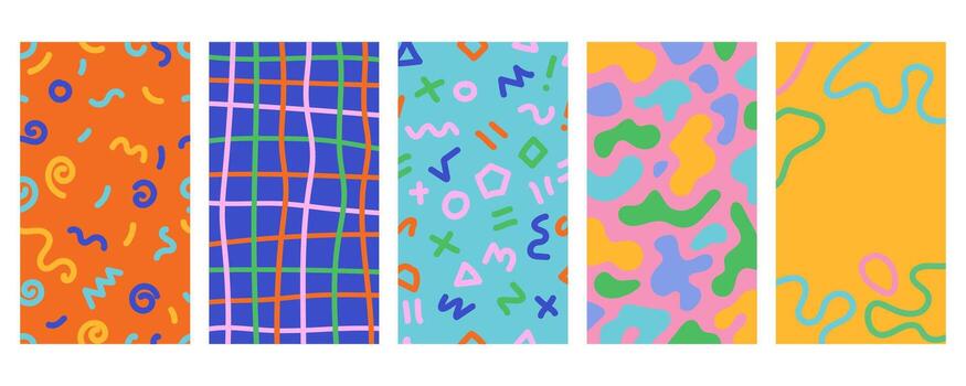 collection of textured backgrounds with colorful simple and fun repeating patterns vector