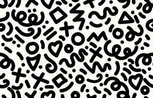 black doodle line memphis geometric seamless pattern background in black color vector