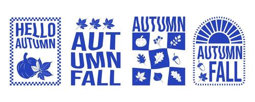 graphic set for autumn fall with blue and white color vector