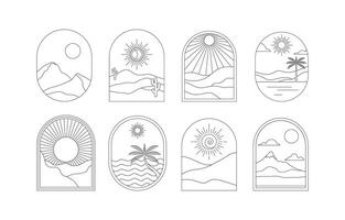 bohemian logo collection with summer landscape and geometric abstract design template vector