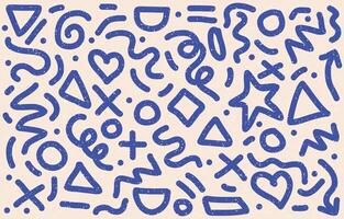 Fun blue line doodle seamless pattern background with minimalist style vector