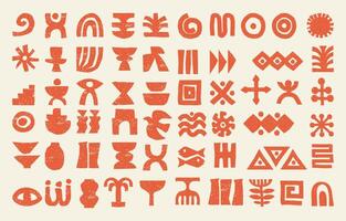hand drawnCollection of African tribal symbols in hand drawn style. Grunge ethnic geometric icon set. vector