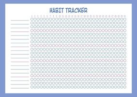 Blue habit tracker. Blank monthly checklist to-do list. Tracking habit empty planner. printable A4 vector