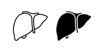 Liver icon set. A clean illustration showing a liver outline and solid shape, representing organ health and human anatomy. vector