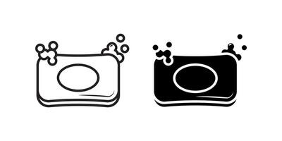 Soap icon set. Simple and clean line art illustration of a soap bar with bubbles in black and white. Perfect for hygiene, cleanliness, and bathroom related designs. vector