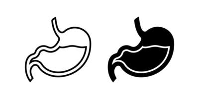 Stomach icon set. A simple minimalist illustration of a human stomach in both outline and solid styles. Suitable for medical, educational, and health related projects. vector