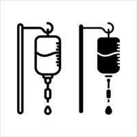 Infusion icon set. A simple line art illustration of an infusion bottle with a drip. Represents medical and healthcare concepts. Available in outline and solid fill variations. vector