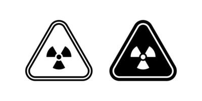 Radiation icon set. A simple and clean illustration of a radiation warning symbol in both outline and filled black versions, isolated on a white background within a triangle shape. vector