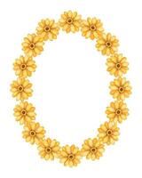 Wreath watercolor with yellow flower in oval frame. Hand drawn floral illustration with bright sunflower and botanical bloom and petal elements. Perfect for summer card template and holiday design. vector