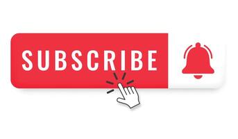 Subscribe button with bell and hand cursor. vector