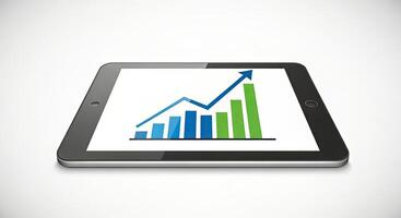 Black tablet displays a bar graph showing upward growth finance image photo