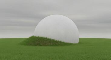 Large white dome resting on a grassy hill under a cloudy sky photo