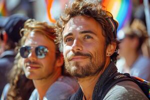 Two men are smiling and wearing sunglasses photo