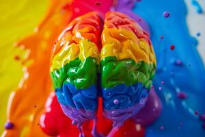 A brain with rainbow colors splattered on it photo