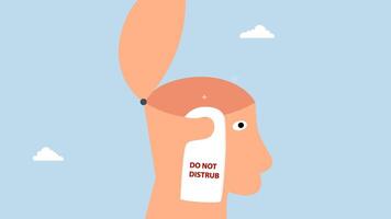 When you think of a business solution, 4k animation of human head is open with label Do not disturb. video