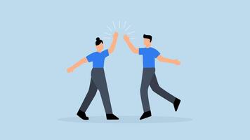 4k animation of happy businessman and woman teamwork colleagues jumping and hi five clapping hands. video