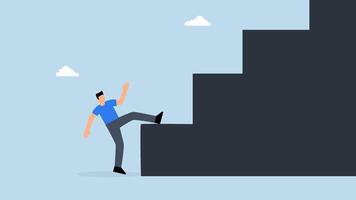 4k animation of entrepreneur diligently striving with utmost determination to ascend large step staircase. video