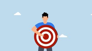 4k animation of businessman with archer target pointing at bullseye. video