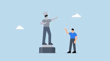 4k animation of businessman looks at statue of his self success and thinks about his ego video