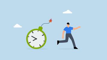 Time management, 4k animation of entrepreneur fleeing from detonating time bomb. video